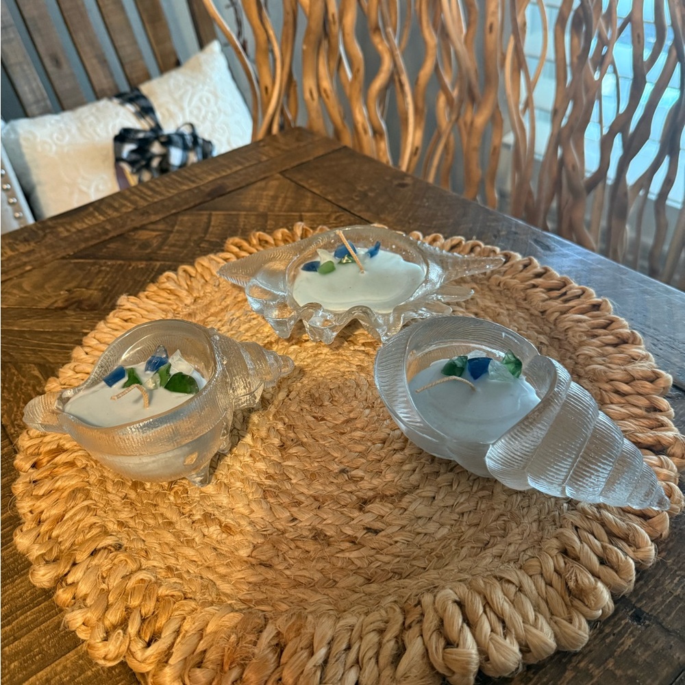 Source Unknown Glass Shell Candle Holders
